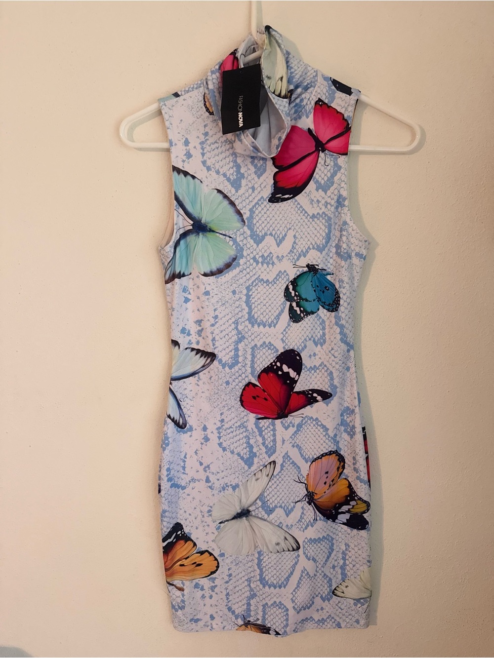 Fashion Nova Butterfly Print Bodycon Dress - Light Blue